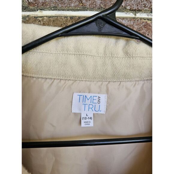 TIME AND TRU Womens Large Oversized Shacket Shirt Jacket Cream Button Wool Blend - Picture 3 of 6